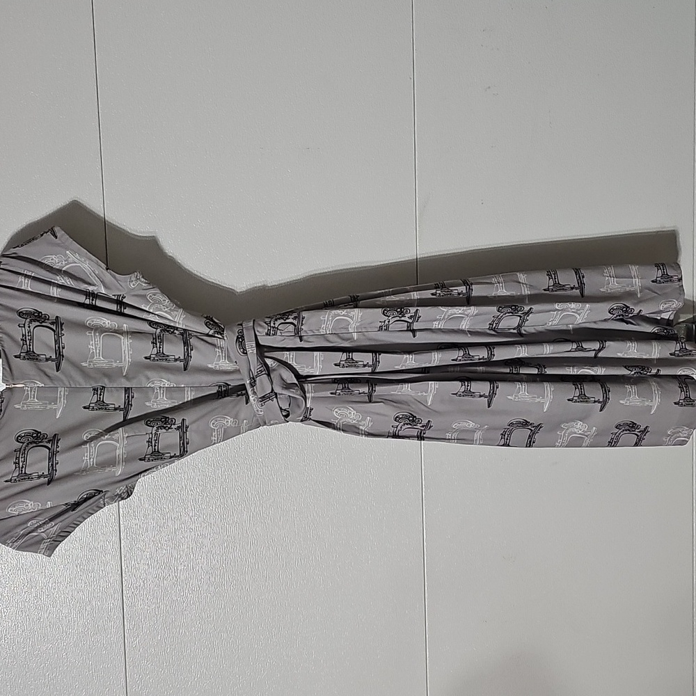eShakti Gray Sewing Machine Print Midi Dress - Picture 4 of 4